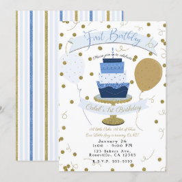Blått & Guld Socker är Sött 1:a Första Födelsedags Inbjudningar