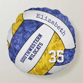 Blått guld-tävlingsskyttepresentflickor volleyball rund kudde