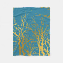 Blått Guld Träd Grenar-Mönster Fleecefilt