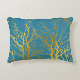 Blått Guld Träd Grenar-Mönster Prydnadskudde