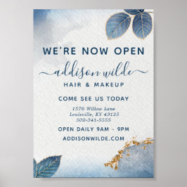 Blått Guld-vattenfärgen Botanical Löv Business Poster