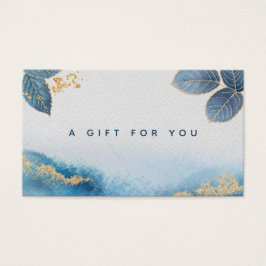 Blått Guld-vattenfärgskort för botaniskt Löv Visitkort