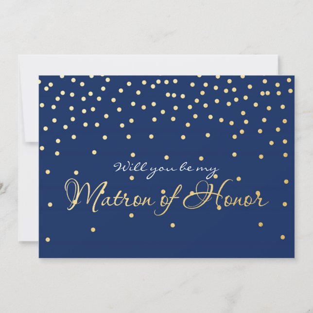 Blått guldmetallkonfetti MATRON OF HONOR-kort Inbjudningar (Framsida)