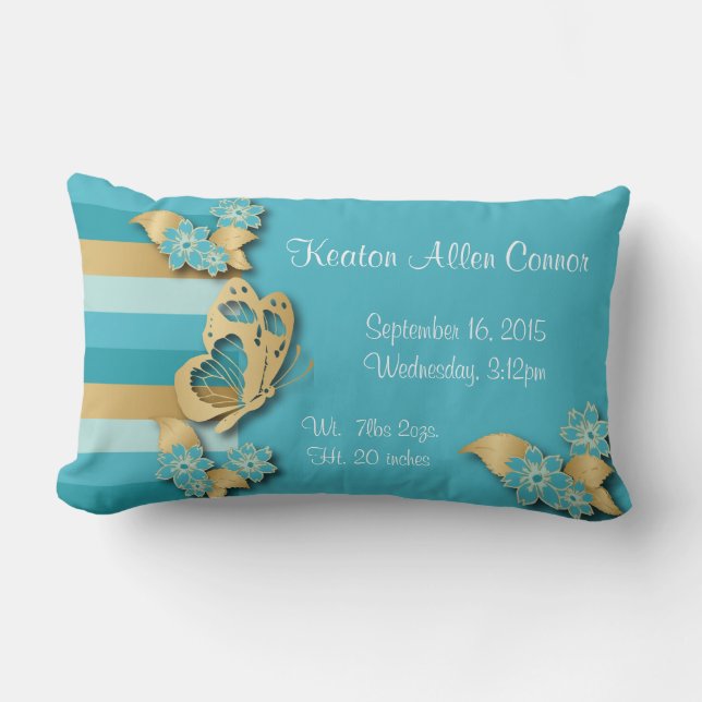 Blått- & guldrandar med fjärilar för baby lumbarkudde (Framsida)