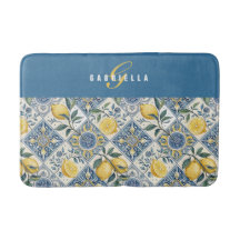 Blått Gult Akvarell Citron Monogram