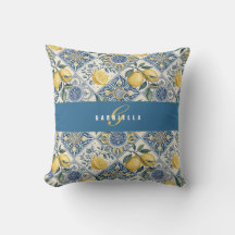 Blått Gult Akvarell Citron Monogram Namn