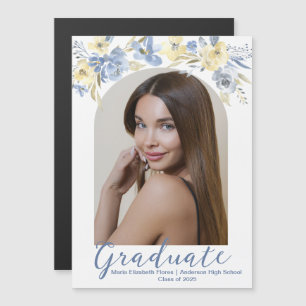 Blått Gult-Blommigt-fotokort för Student