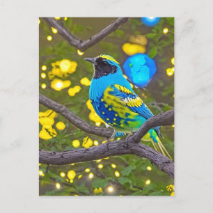 Blått Gult Fantasy Meadowlark Bird Postcard Vykort