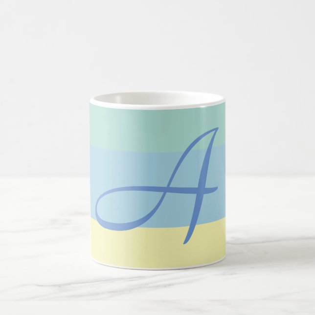 Blått Gult Färg - blockmonogram - initialt Kaffemugg (Center)