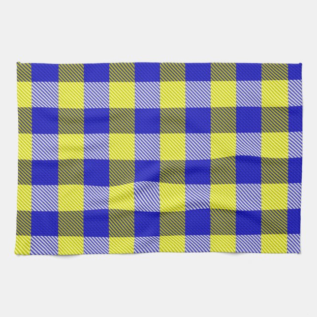 Blått Gult Gingham Checkdesign Kökshandduk (Horisontell)