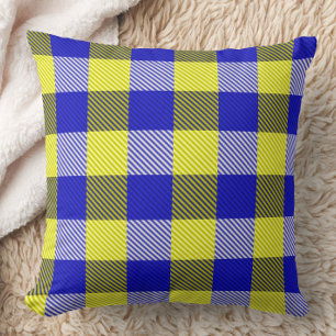 Blått Gult Gingham Checkdesign Kudde