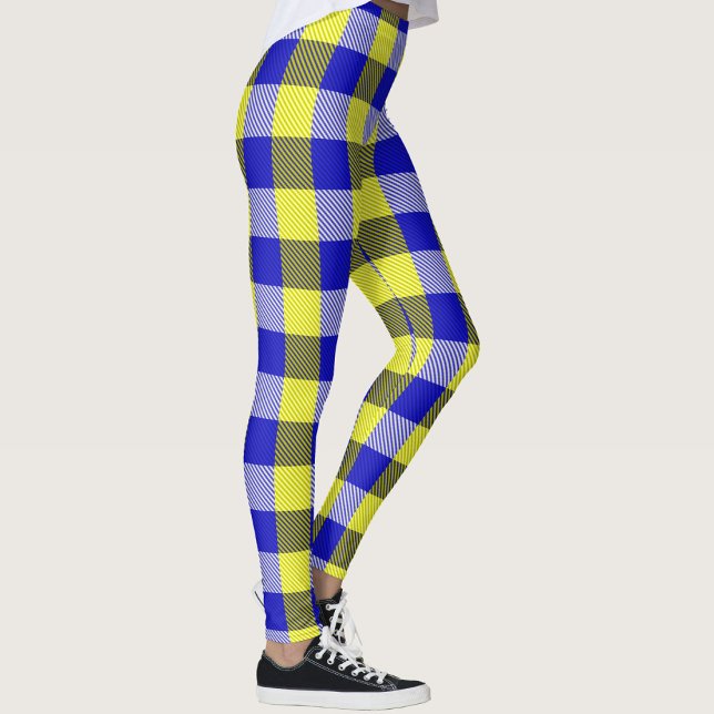 Blått Gult Gingham Checkdesign Leggings (Skapare uppladdad)
