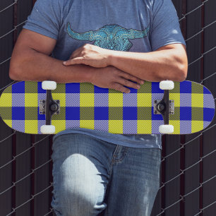 Blått Gult Gingham Checkdesign Mini Skateboard Bräda 18,5 Cm