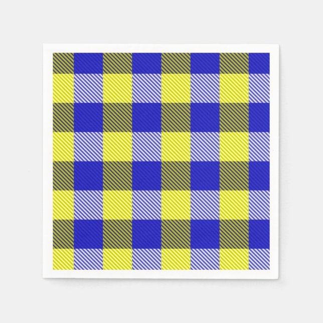 Blått Gult Gingham Checkdesign Pappersservett (Framsidan)