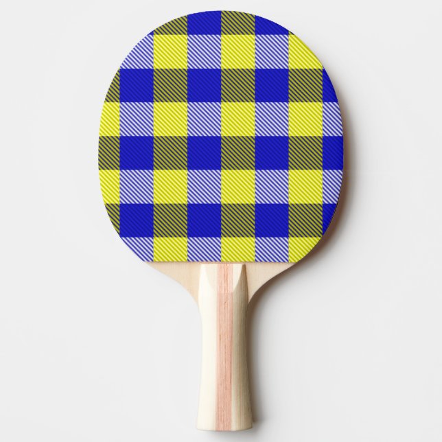 Blått Gult Gingham Checkdesign Pingisracket (Framsidan)