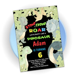 Blått Gult Grönt Dinosaur Birthday-inbjudningar Inbjudningar