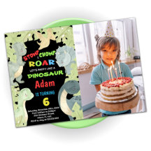 Blått Gult Grönt Dinosaur Birthday med Photo
