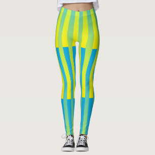 Blått Gult Grönt stripe Mönster Leggings