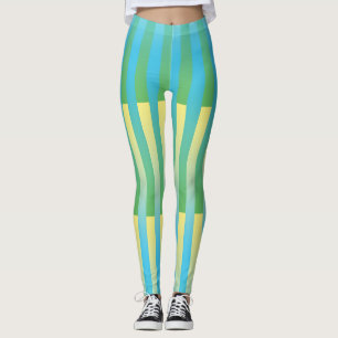 Blått Gult Grönt stripe Mönster Leggings