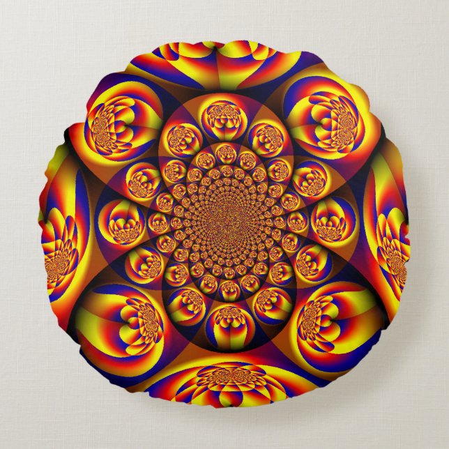 Blått, Gult, Guld Mini Spheres Rund Kudde (Framsidan)