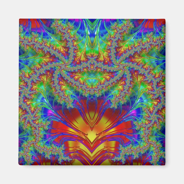 Blått Gult Mönster ~ Vivid Red Grönt Magnet (Framsidan)