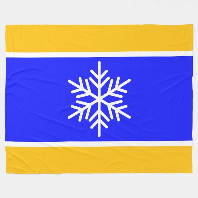 Blått Gult Orange Vit Rand Snöflake Fleecefilt (Framsidan (Horisontell))