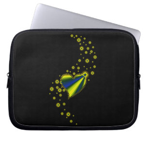 Blått gult Regnbåge Heart med stjärnor på svart Laptop Sleeve