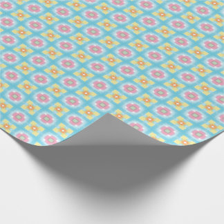 Blått gult rosa 60:s 70-talets blommigt i mönster presentpapper