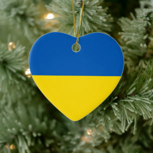 Blått gult, sött hjärta julgransprydnad keramik