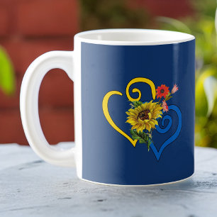 Blått Gult Twisted Heart med solros i marinen Kaffemugg