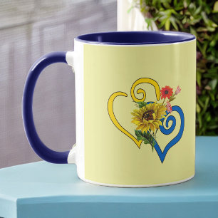 Blått Gult Twisted Heart med solros på Gulten Mugg