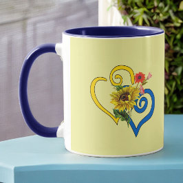 Blått Gult Twisted Heart med solros på Gulten Mugg
