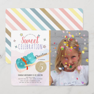 Blått gummiskt boear Candy Sushi Girl Birthday Inbjudningar