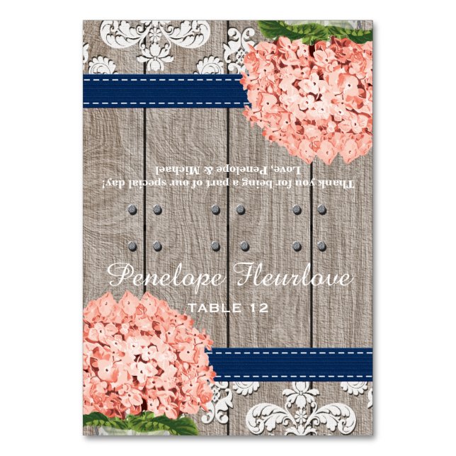Blått hajblått Hydrangea DIY Tält-platskort Bordsnummer (Framsidan)