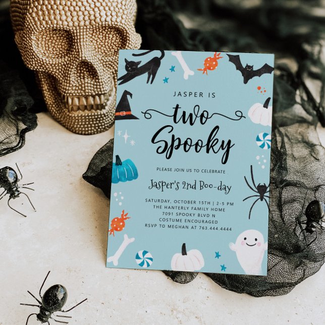 Blått Halloween-Födelsedagsfestens inbjudan till t (Skapare uppladdad)