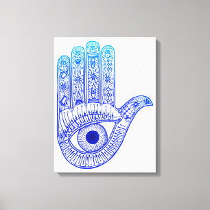 Blått Hamsa räcker/ont ögaförsvar/räcker av M Canvastryck
