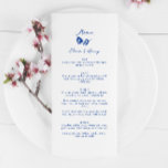 Blått Hand plockade Whimsique Flower Bröllop Meny<br><div class="desc">Blue Hand plockade Whimsique Flower Bröllop Menu</div>