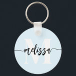 Blått handskrivet monogram-pensel nyckelring<br><div class="desc">Fet serif-monogram kombinerat med handskriven calligrafi med penseln.</div>