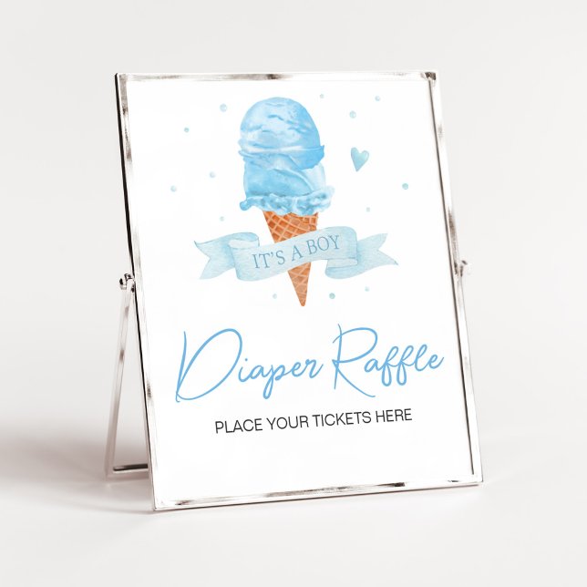 Blått Här är skottskopets babyskor, blöjor Poster (Boy Ice Cream Baby Shower Diaper Raffle Sign)