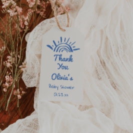 Blått här kommer barnskåran Son Hand plockade Presentetikett