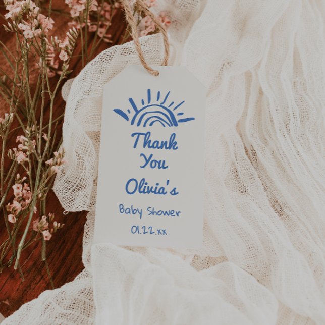 Blått här kommer barnskåran Son Hand plockade Presentetikett (Skapare uppladdad)