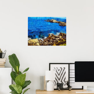 Blått hav och klippig strand Van Gogh stil Poster