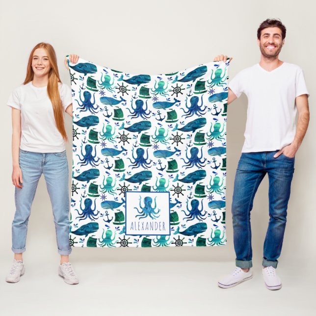 Blått havsvatten under Octopus Fleecefilt (På plats)