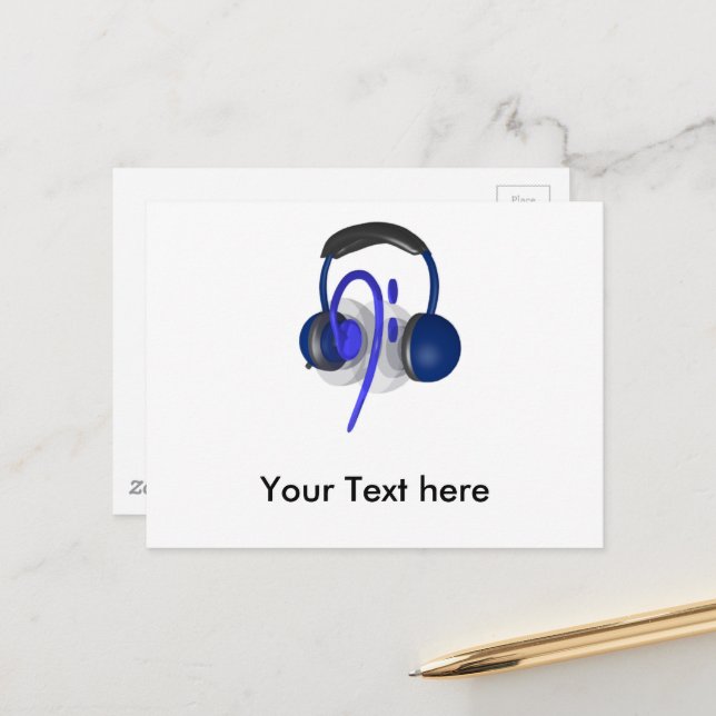 Blått headset som spelar upp någon klassisk klass vykort (Fram/Back In Situ)