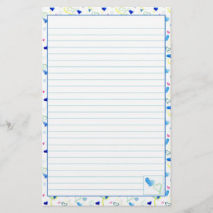 Blått Hearts Watercolor Linted Brev-skrivpapper Brevpapper