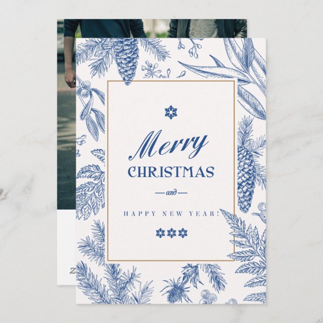 Blått Helgdag, Blommigt | LGBT-foto-Helgdag  Julkort (Fram/baksida)