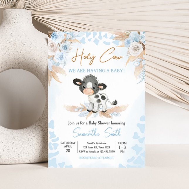 Blått Heliga Kow Baby Shower Inbjudningar (Boy Highland Cow Baby Shower Invitation)
