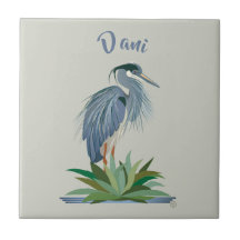 Blått Heron Ceramic Tile