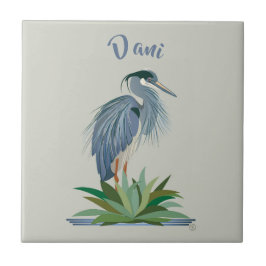 Blått Heron Ceramic Tile Kakelplatta