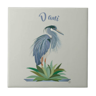 Blått Heron Ceramic Tile Kakelplatta